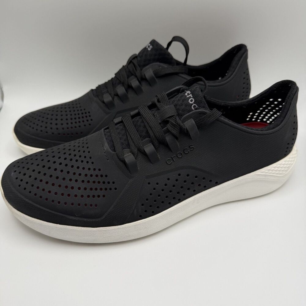 Crocs LiteRide Pacer Shoes Mens 12 Shoes Black/White 204967 Lace Up Casual CLEAN